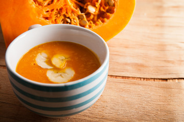 Roasted pumpkin and carrot soup with cream