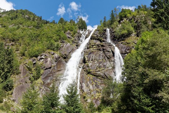 Nardis Waterfall, 130 meters high, Val Genova, Genova Valley, near Carisolo, Adamello-Brenta nature park Park, Vinschgau, Dolomites, Trentino-South Tyrol, Italy, Europe