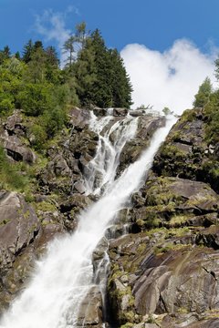 Nardis Waterfall, 130 meters high, Val Genova, Genova Valley, near Carisolo, Adamello-Brenta nature park Park, Vinschgau, Dolomites, Trentino-South Tyrol, Italy, Europe