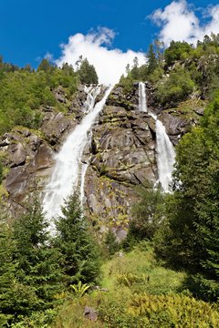Nardis Waterfall, 130 meters high, Val Genova, Genova Valley, near Carisolo, Adamello-Brenta nature park Park, Vinschgau, Dolomites, Trentino-South Tyrol, Italy, Europe