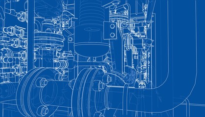 Sketch of industrial equipment. Vector