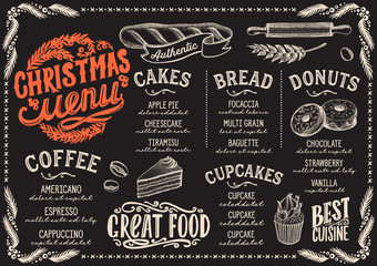 Christmas menu template for bakery on blackboard.