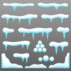 Set of vector snowdrift, cartoon snow element decor pattern