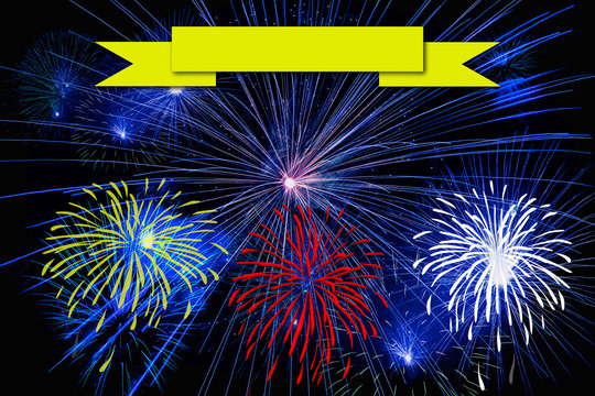 Fireworks and bokeh on New Year's Eve. Room for text.