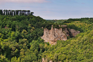 Landscape with old Etruscan caves near Sorano