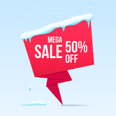 Christmas sales discounts, vector vouchers for New Year and Christmas discounts, cartoon snow on promotional ribbons.