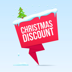 Christmas sales discounts, vector vouchers for New Year and Christmas discounts, cartoon snow on promotional ribbons.