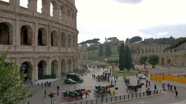 Tourists Wandering Around Roman Colosseum Italy Landmark Traveling Destination