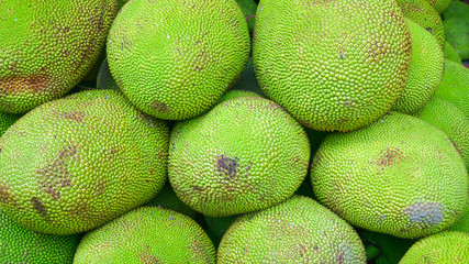 Jack fruits in fresh food market, Thailand, Jack fruit for background.
