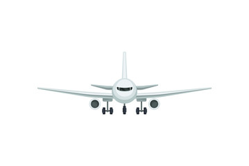 Flat vector icon of passenger airplane, front view. Air transport. Element for web site or promo poster of travel agency
