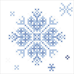 snowflakes on blue background cross- stitch hand embroideriy pattern