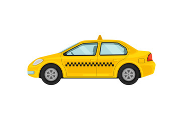 Fototapeta na wymiar Airport taxi service. Classic yellow cab. Public transport. Flat vector element for banner or mobile application