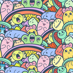 7291857 Funny doodle monsters seamless pattern for prints, designs and coloring books