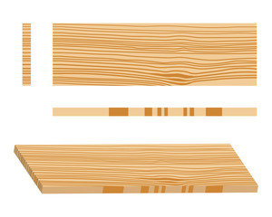 Set of wood logs for forestry and lumber industry. Illustration of trunks, stump and planks.