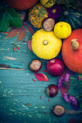 Autumnal background fruits seasonal crops