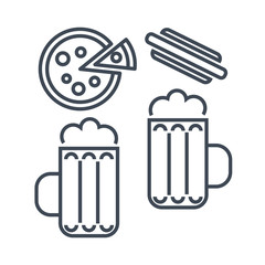 thin line icon bar, beer mug, pizza, hot dog