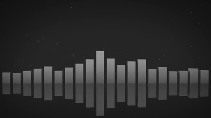 Gray bars of spectrum analyzer with reflection. Abstract music concept. 3D render seamless loop animation 4k UHD 3840x2160
