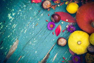 Autumnal background fruits seasonal crops