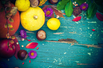 Autumnal background fruits seasonal crops