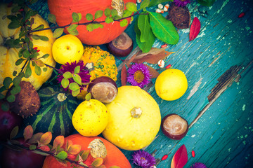Autumnal background fruits seasonal crops
