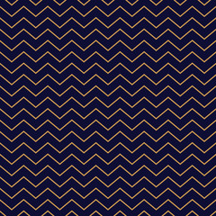 Chevron seamless pattern background gold thin stripes on blue. Classic retro style.