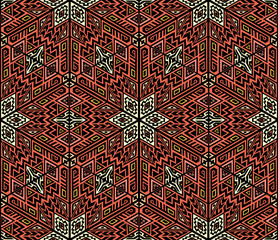 Geometric seamless pattern created in trendy ethnic style. Unique boho tile. Perfect for textile design, wrapping paper, wallpaper, site backdrop and screens background.