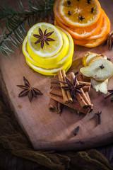 Citrus spices Lemon orange cloves cinnamon ginger Ingredients medicinal tea