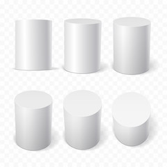 Set of white cylinders in various projections.