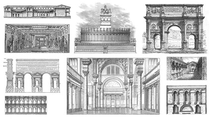 Roman Architecture - Vintage illustration from Meyers Konversations-Lexikon 1897