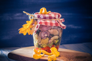 Preparations Jar marinated mushrooms vegetables