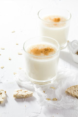 Protein source oat milk homemade product side view