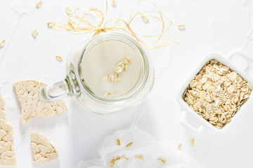 Protein source oat milk homemade product top view