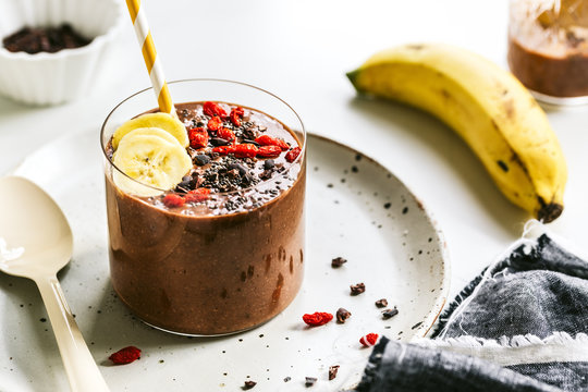 Banana,Coconut water,Chia seed and Cacao Smoothie