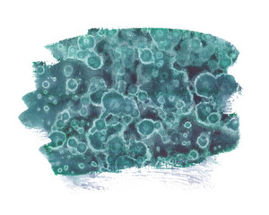 Stained green backdrop painted in watercolor on clean white background. Turquoise stone surface imitation texture