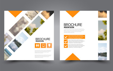 Square flyer template. Simple brochure design. Poster for business, education, advertisement, banner, ad banner. Orange color. Vector illustration.