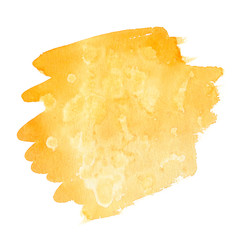 Bright yellow stain painted in watercolor on clean white background