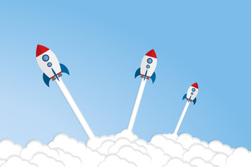 Rocket launch illustration. Business or project startup banner concept. Flat style illustration 