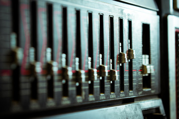 Old equalizer audio sound mixer control panel