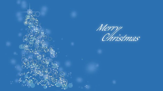 Christmas tree on a blue background with blinking lights on the inscription Merry Christmas