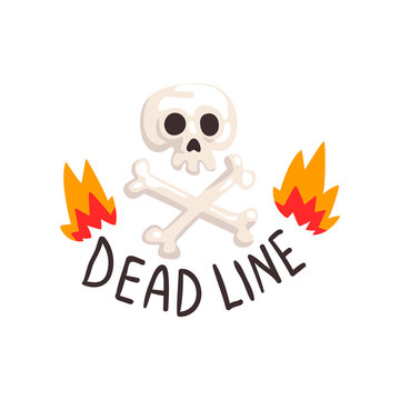 Deadline in fire flames, skull and crossbones, time management, productivity, efficiency, business concept vector Illustration on a white background