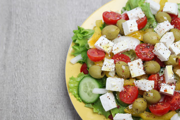 Traditional Greek salad on the plate