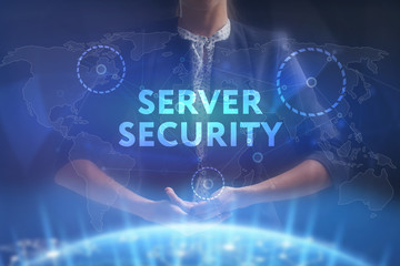 The concept of business, technology, the Internet and the network. A young entrepreneur working on a virtual screen of the future and sees the inscription: Server security
