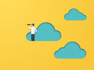 Business vision vector concept with businessman and telescope. Symbol of business visionary, leader, leadership concept, ambition and motivation. © jozefmicic