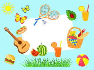 Vector set picnic with copy space on blue background