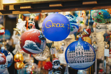 Christmas tree decorations in Graz advent market, Austria