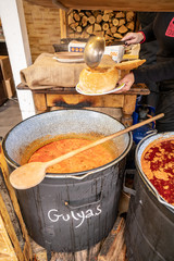 Street food in Budapest Goulash (Golyas) traditional pork meal