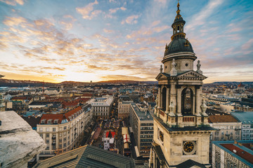 Naklejka premium Sunset over Budapest seen from the Saint Stephen Basilica tower