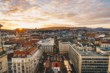 Sunset in Budapest as seen from above the city