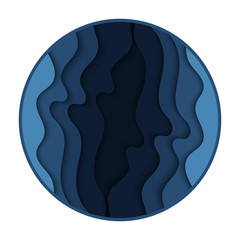 Banner with wavy lines. Abstract blue round paper cut background.