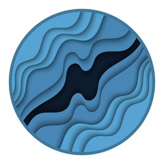 Banner with wavy lines. Abstract blue round paper cut background.